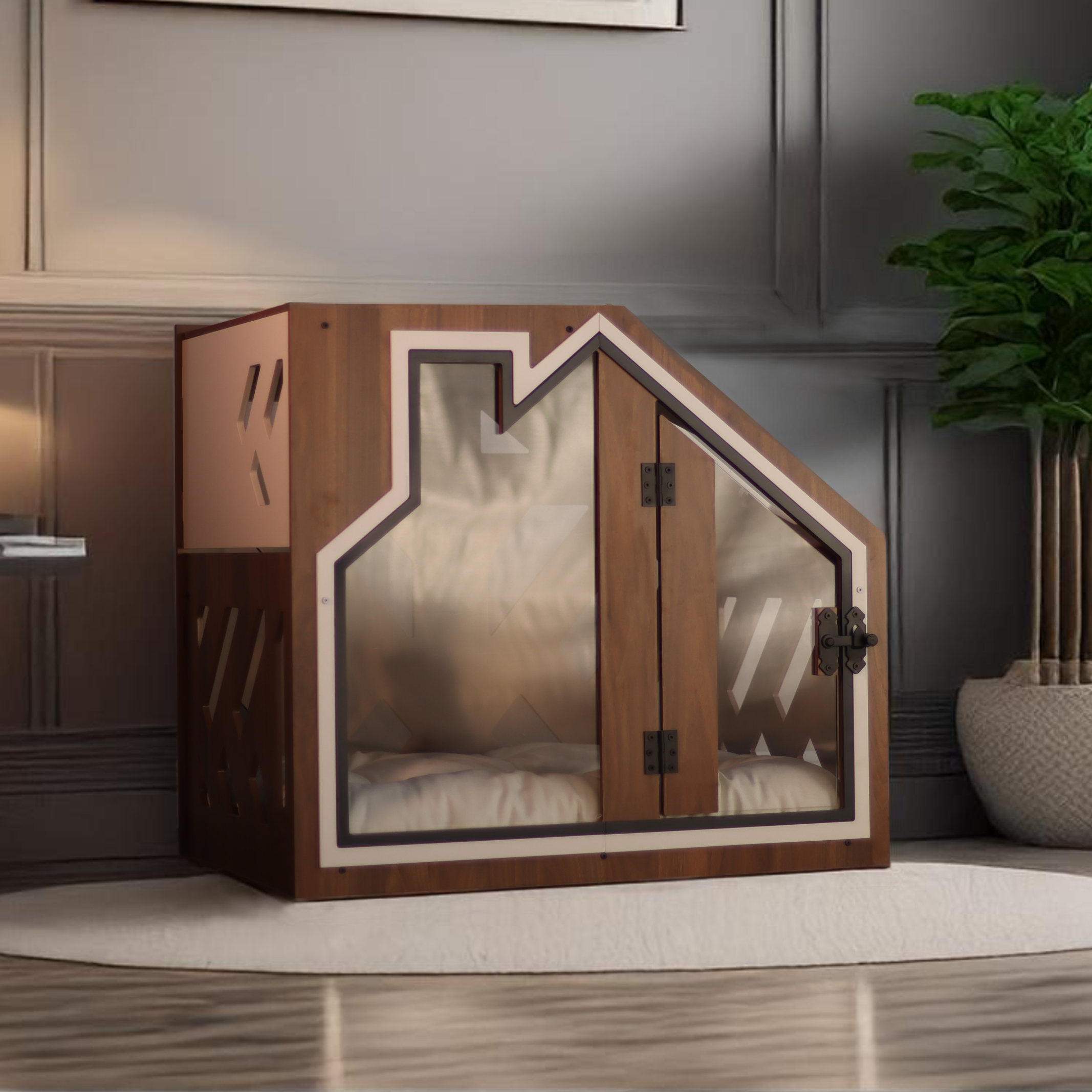 BCL Walnut Dog House on a white background, alternate view